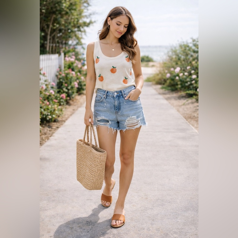 Lou & Grey LOFT Orange/Peach Tank Top Size M Cotton Cream | NWOT